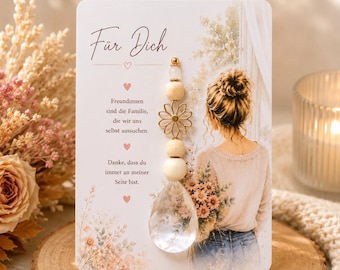 Suncatcher for girlfriend with crystal & rose quartz – gift for best friend, window decoration with rainbow light, suncatcher
