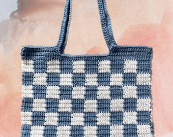 Customizable Crochet Checkered Tote Bag