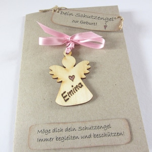 Glückwunschkarte zur Geburt - Schutzengel - personalisiert - Gravur - Brandmalerei - Glücksbringer