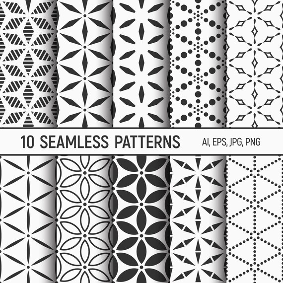 Download Set Of 10 Seamless Patterns Abstract Geometrical Trendy Etsy