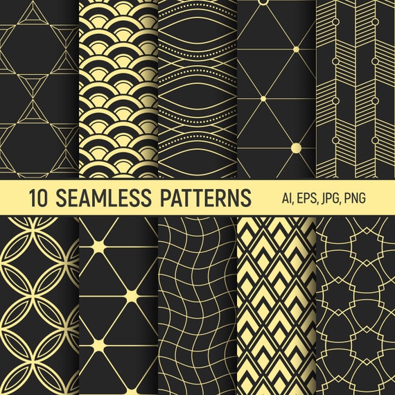 Download Set Of 10 Gold Seamless Patterns Abstract Geometrical Trendy Etsy