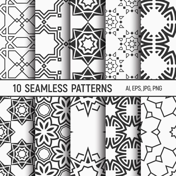 Download Set Of 10 Seamless Patterns Abstract Geometrical Trendy Etsy
