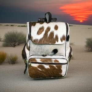 Cowhide Backpack Bag Cow Hide Bag Leather Backpacks Travel Bag Cowhide Diaper Bag image 1