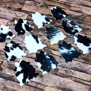 Mini Cowhide Coasters Leather Coasters Black White Coasters Genuine Cowhide Coasters Western Home Decor Party Favors