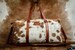 Genuine Leather Duffel Bag Large Travel Bag Cow Hide Weekend Bag Overnight Bag in Brown & White 