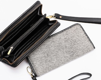 Cowhide Rug Wallet Real Cow Hide Leather Wallet For Womens Gray Purse Premium Quality