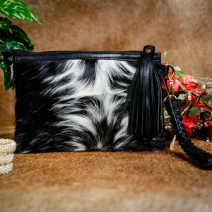 Cartera de piel de vaca auténtica Cartera de piel de vaca negra y blanca Cartera de piel de vaca