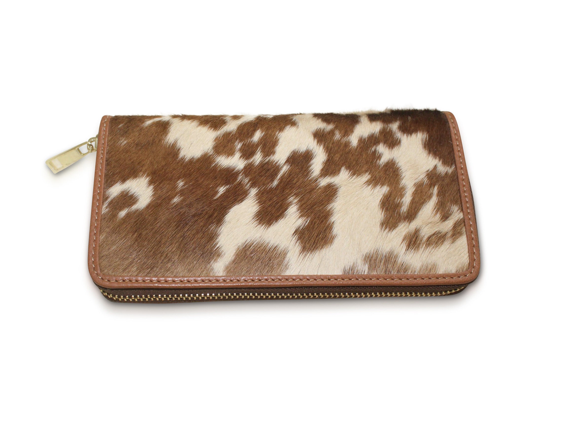 Belidome Brown Cow Print Long Wallet For Women - Zipper Closure, Card Holder, Passport & Coin Pocket