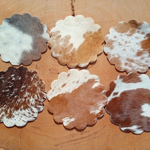 Pack of 6 Round Cowhide Coasters Brown White Coasters Best Drink Coasters Gift