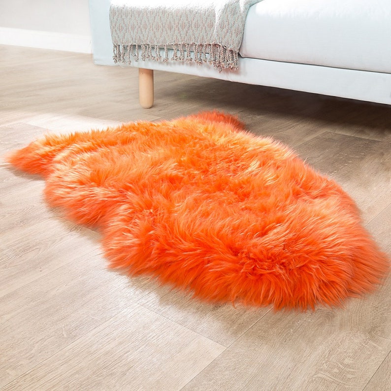 Genuine Sheepskin Rug Orange Sheepskin Rug Single Lamb Wool Etsy