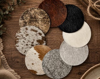 Round Cowhide Coasters Real Cow Hide Coasters Mini Cow Hide Coasters Western Coasters