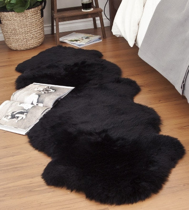 Genuine Australian Sheepskin Rug Double Pelt Black Fur Etsy