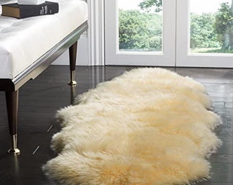 Genuine Real Australian Sheepskin Rug Double Pelt Champagne Sheepskin Rug Fur Approx 2 x 6