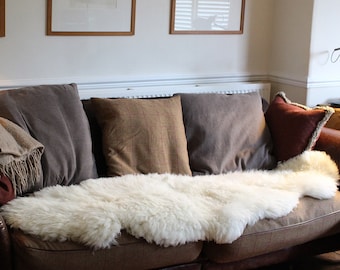 Genuine Real Australian Sheepskin Rug Double Pelt Ivory White Sheepskin Rug Fur, Approx. 2ft x 6ft