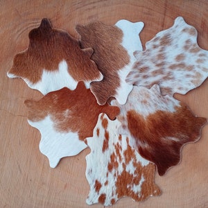 Real Cowhide Coasters Leather Coasters Cowhide Coasters Brown White Coasters Table Placemats Drink Coaster Best Gift For Special Occasions