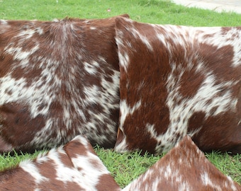 Set of 2 Brown White Cowhide Pillow Covers Cow Skin Cushion Covers 16" x 16" Cow Hide Leather Pillow Cover