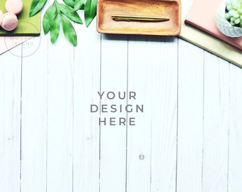 Download Free Wood Pink Greenery on Wood Background Styled Stock | Gold Pen | notebook | envelope | Desktop Mockup 3500px X 2300px | Digital Download PSD Template