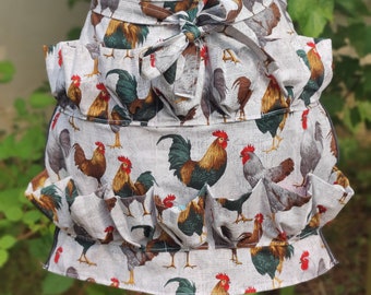 Cute Country, Egg Gathering apron, waist length egg collection - Kitchen,  farm, hen, chicken print, breathable