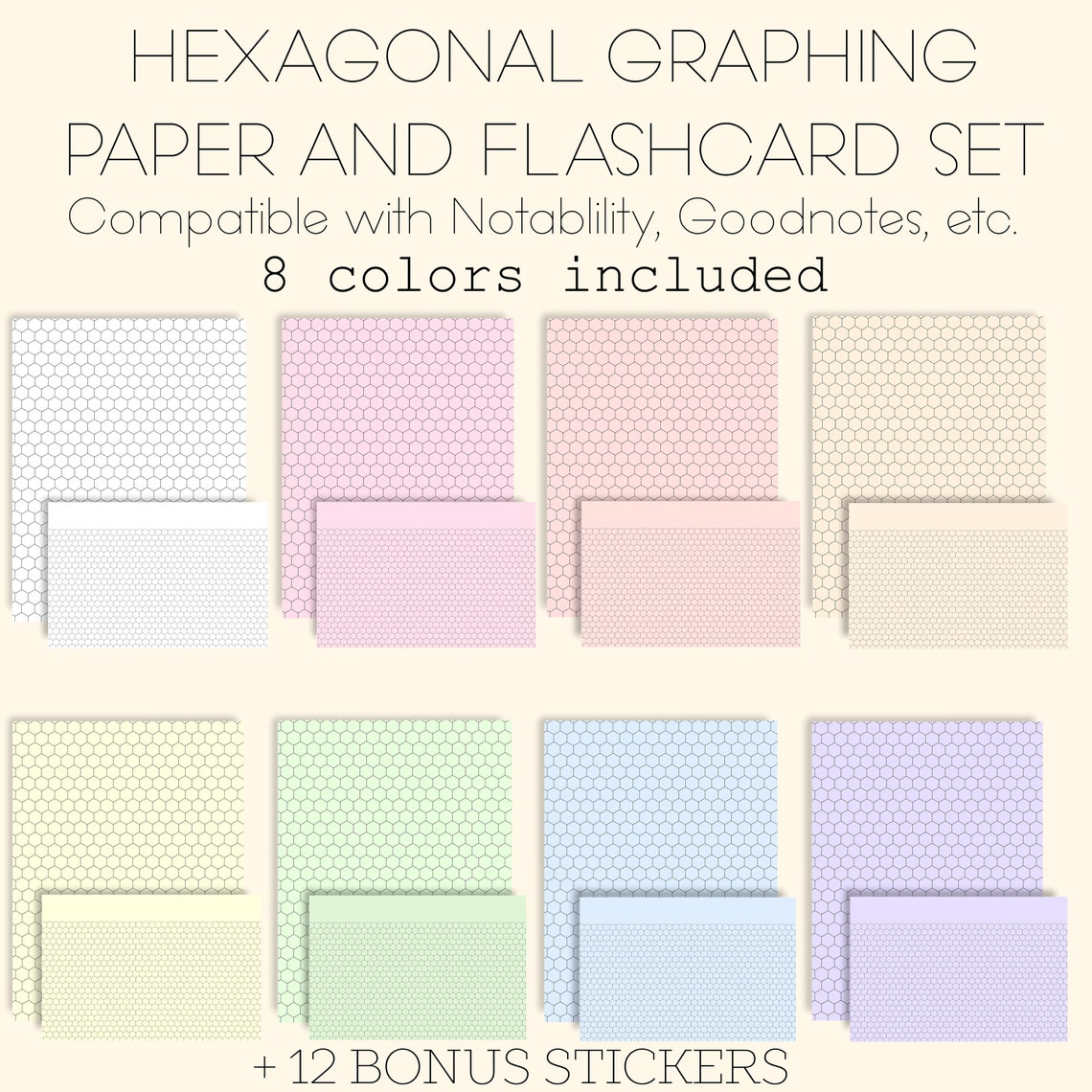 hexagonal graphing paper and flashcard set digital printable etsy