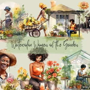imágenes prediseñadas de mujeres del jardín, diseños de invitación de mujeres de jardinería, arte de pared de mujeres de jardinería, mujeres negras de jardinería, imágenes prediseñadas de uso comercial