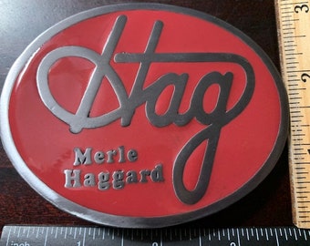 Merle Haggard the Great "Hag" Belt Buckle Durable Red Enameled 3.5 inches