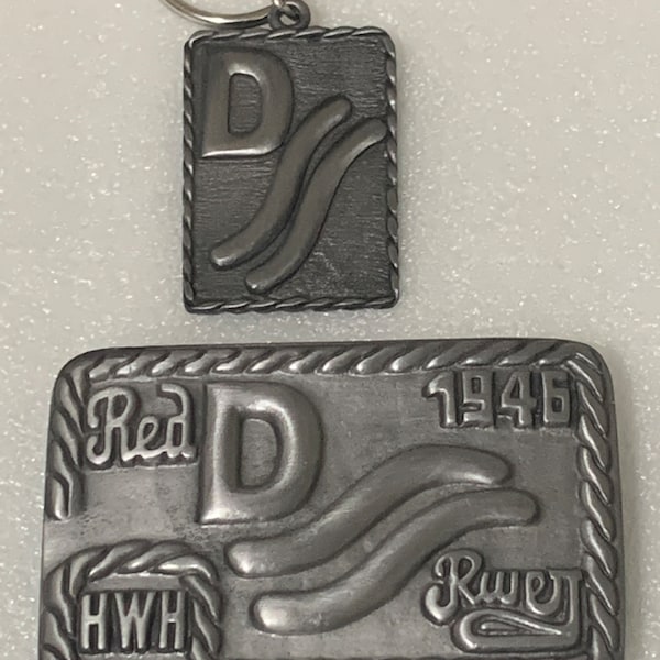 Set of Silver/Pewter John Wayne Red River D Key Chain and Matching Belt Buckle 1946 Nice