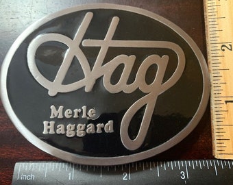 Merle Haggard the Great "Hag" Belt Buckle Durable Black Enameled 3.5 inches