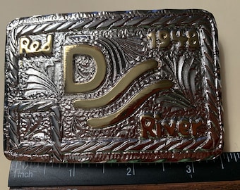 John Wayne Gold/nickel Red River D Belt Buckle Etched Scroll