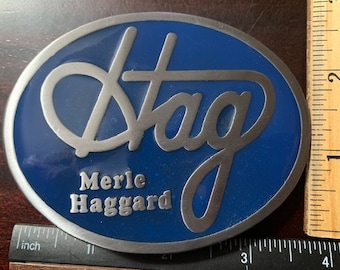 Merle Haggard the Great "Hag" Belt Buckle Durable Blue Enameled 3.5 inches