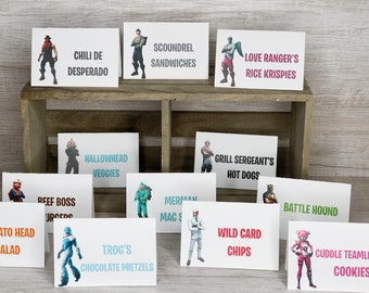 instant download printable food place cards food tent cards food labels buffet cards birthday party decoration - fortnite party decorations printable