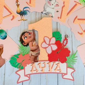 Baby Moana Inspired Personalized Cake Topper, Tropical Theme, Floral, Polynesian