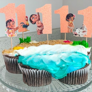Baby Moana Inspired Cupcake Toppers, Polynesian Cupcake Toppers, Personalized