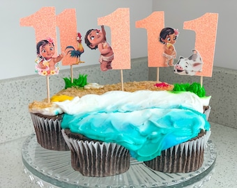Baby Moana Inspired Cupcake Toppers, Polynesian Cupcake Toppers, Personalized