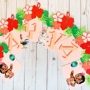 Moana Inspired Name Banner, Floral, Polynesian, Tropical Themed, Baby Moana Banner