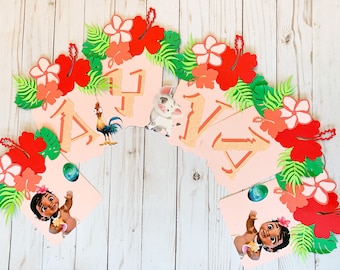 Moana Inspired Name Banner, Floral, Polynesian, Tropical Themed, Baby Moana Banner