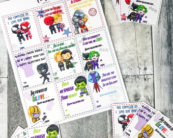 Superhero & Villain Printable Valentine’s Day cards, Instant Download