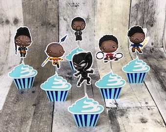 Black Panther Inspired Cupcake Toppers, Black Panther Party Supplies