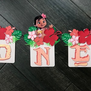 Baby Moana Inspiriertes Hochstuhl Banner, floral, Tropisch. Polynesian, Banner, Erster Geburtstag