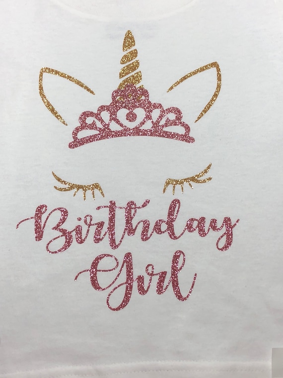 pink and gold Birthday Shirt Rainbow Birthday Shirt-Gold Unicorn Appliqu\u00e9d Embroidered Pink and gold Crown Princess Birthday Shirt