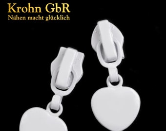Reißer Schieber 5 Zipper 5mm Herz weiß glänzend