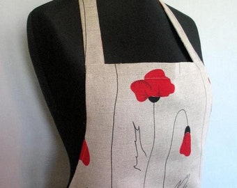 Linen Kitchen Utility Apron Womens Aprons for women Valentines Day Christmas Gift Apron Teachers Apron Gray Poppies Flowers