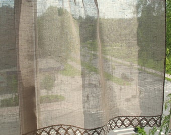 Short Curtains set Grey Linen Curtains Pointed Cafe Gardine Gardiner rideaux テ Cafe Curtains set, Gray Kitchen Curtains, Lace Curtains