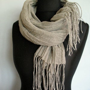 Natural Linen Scarf Striped Unisex Grey W... image 3