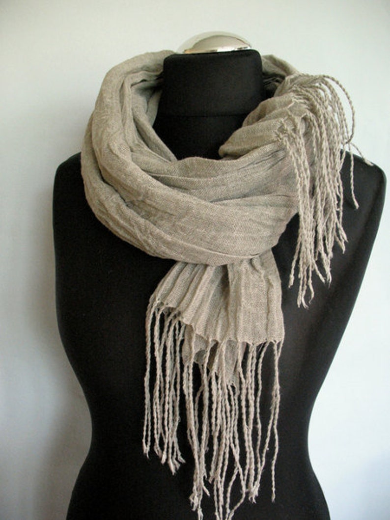 Natural Linen Scarf Striped Unisex Grey W... image 3