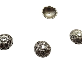 4 Sterling Silver color bead caps for jewelry making 12mm Sterling Silver color flower bead caps flower caps