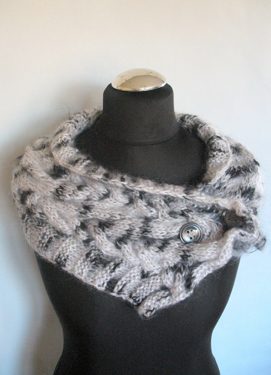 Grey Loop Scarf White Black Etsy