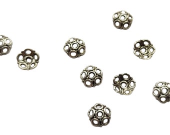 10 Sterling Silver color bead caps for jewelry making 8mm Sterling Silver color flower bead caps flower caps