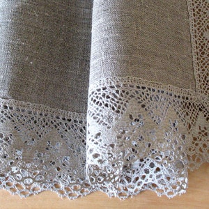 Linen tablecloth Burlap checked natural gray