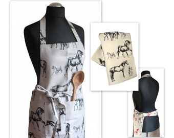 Linen apron kitchen linen apron horse kitchen set Christmas