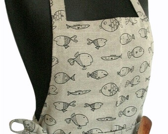 Linen Apron Kitchen Linen Apron Gardening Natural Grey Fish